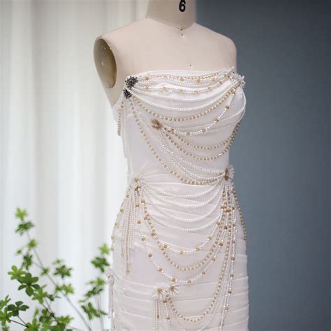 White and Gold Pearl Draped Strapless Mini Dress | Gold dress short ...