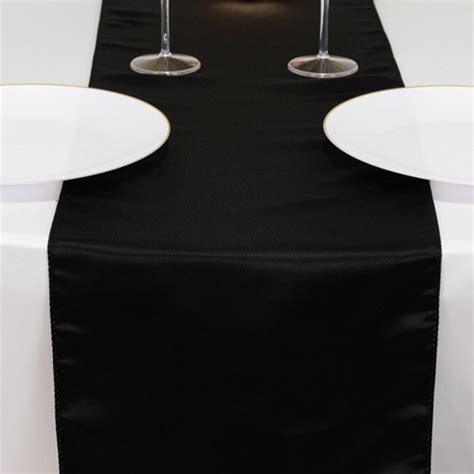 Lamour Satin Table Runner 12"x108" Black | TableclothsFactory