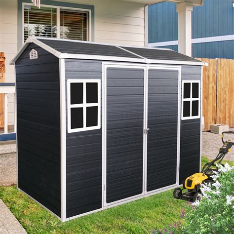 8x4 FT Outdoor Storage Shed with Floor, Resin Garden Sheds with ...