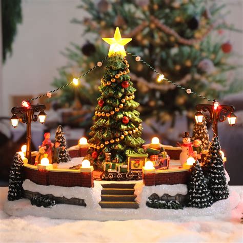 Christmas Village-LED Christmas Tree Train Carolers Snowman Tabletop ...