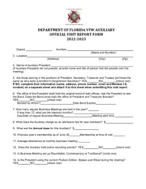 Fillable Online DEPARTMENT OF FLORIDA VFW AUXILIARY OFFICIAL VISIT ...