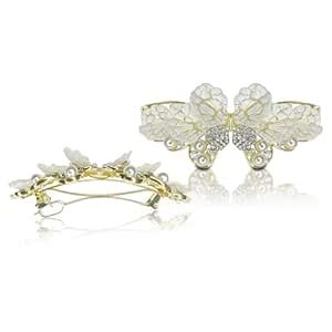 Sanas Butterfly Rhinestones White Petal Clip (1 Pc) for Enchanting Hair ...