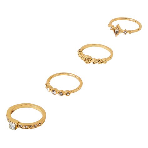 Accessorize London Women Gold Flower Sparkle Rings White Pack Of 4-Lar ...