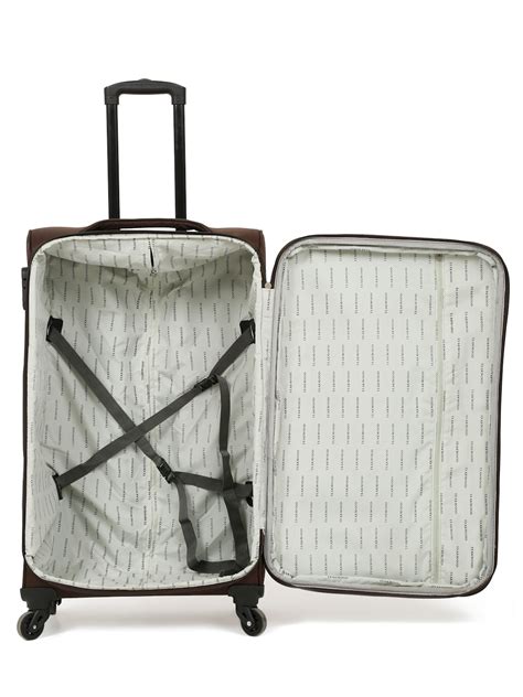 Unisex Brown Textured Soft Sided Cabin Size Trolley Bag – Teakwood Leathers