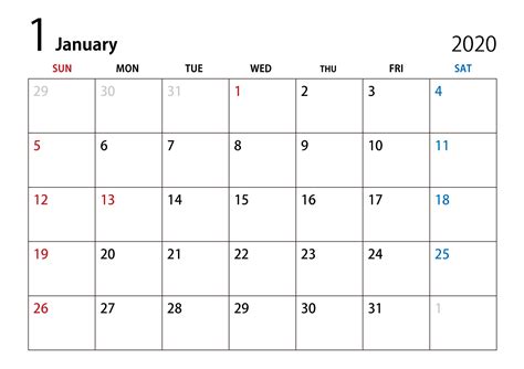 2020年1月カレンダーのフリーダウンロード画像｜ii | 2月 カレンダー, カレンダー, 1月 カレンダー