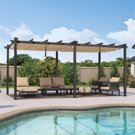 PURPLE LEAF 10' X 18' Outdoor Retractable Pergola with Sun Shade Canopy ...