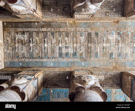 Details of the ceiling inside the Hypostyle Hall, Temple of Hathor ...