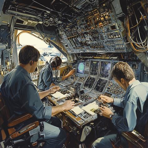 A team of engineers working on the integration of avionics and control ...