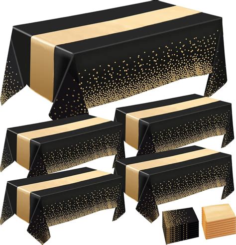 8 Pack Tablecloths and Satin Table Runner,Black and Gold Dot Tablecloth ...