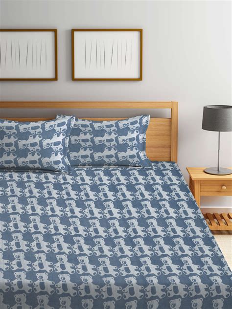 Klotthe Blue Cartoon Characters Pure Cotton Woven Design Double Bed Sh ...