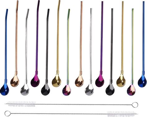 Amazon.com: 4 Pieces Spoon Straws Stainless Steel Drinking Spoon Straws ...