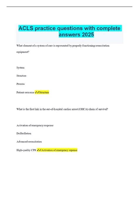ACLS practice questions with complete answers 2025 - Acls - Stuvia US