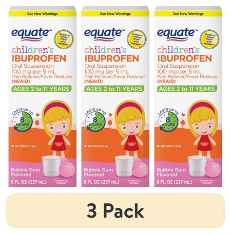 (3 pack) Equate Children's Ibuprofen Oral Suspension 100 mg per 5 mL ...