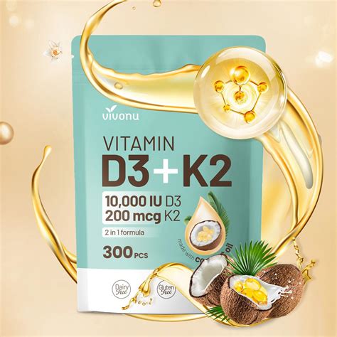 Amazon.com: Vitamin D & K Complex with Coconut MCT Oil | D3 10000 IU Plus K2 (MK-7) 200 mcg for ...