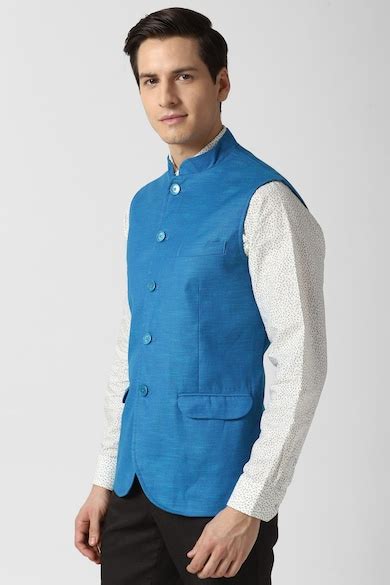 Buy Men Blue Solid Nehru Jacket Online - 652508 | Peter England