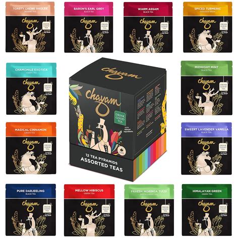 CHAYAM Assorted Tea Gift Box | 12 Pyramid Tea Bags | Dessert Tea ...