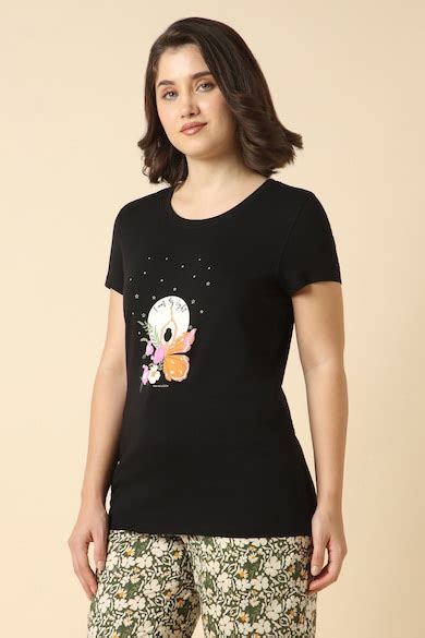 Buy Women Black Print Casual Round Neck Online - 39986340 | Van Heusen