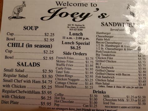 Online Menu of Joeys Restaurant, Saint Anne, Illinois, 60964 - Zmenu