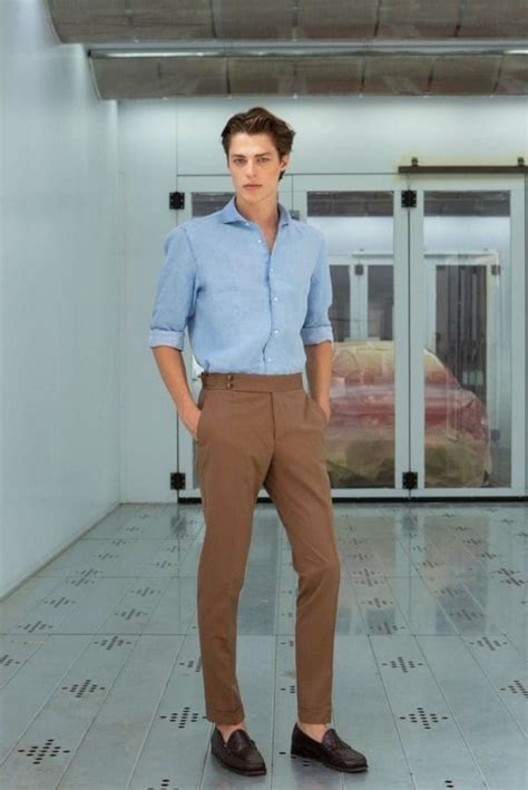 blue chinos with black shirt