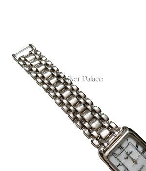 Sterling Silver Box Shape Dial Wrist Watch For Men - Silver Palace