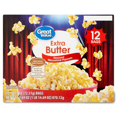 Buy Great Value Extra Butter Flavored Microwave Popcorn, 2.55 Oz, 12 ...