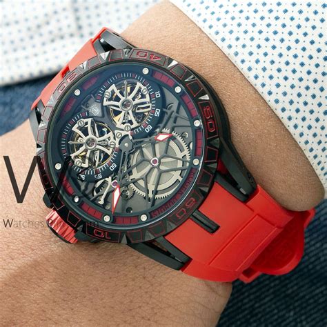 ROGER DUBUIS WATCH BLACK WITH rubber red BELT | واتشز برايم