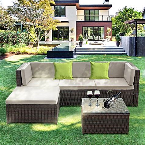 Buy IKAYAA Outdoor Patio Furniture Set, 5 Piece Wicker Rattan Sectional ...