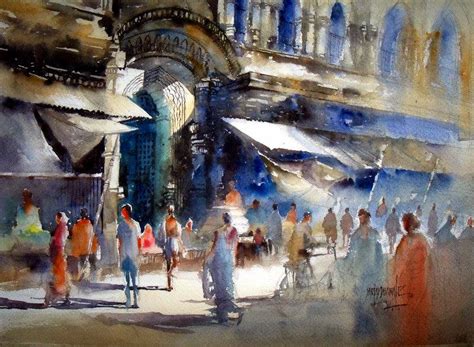 "Market At Puri": White Watercolor Painting by Sanjay Dhawale | ArtZolo.com