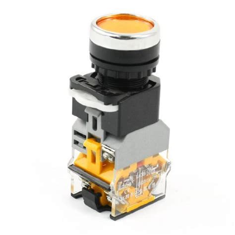 Alcoa Prime1NO+1NC DPST Panel Mount Yellow Light Latching Pushbutton ...