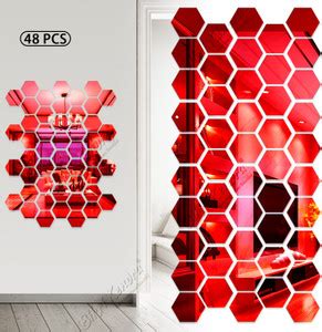 Mirror Sticker 90 cm hexagon 48 red Acrylic Stickers 3D Stickers wall ...