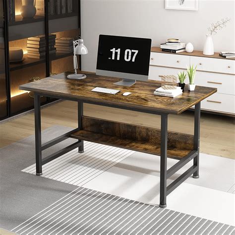 Buy HALODN Wooden Office Desk with Storage Layer, 55 Inch Simple PC ...