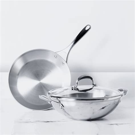 Meyer Select Stainless Steel Frypan and Wok with Lid 3-Piece Cookware ...