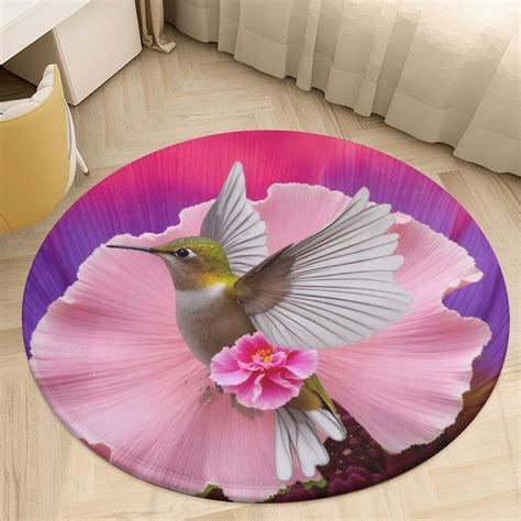 Hummingbird in Pink Flower Round Area Rugs for Bedroom Living Room, 3FT ...