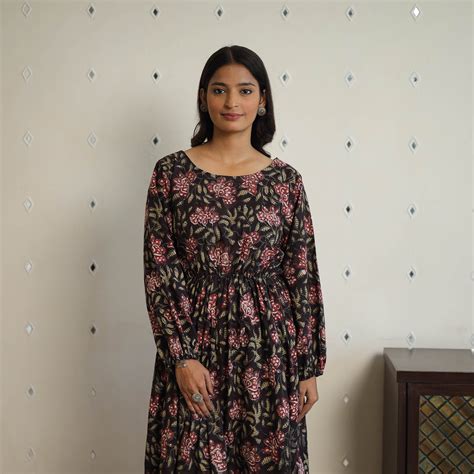 Black Block Printed Cotton Fit & Flare Jahota Dress