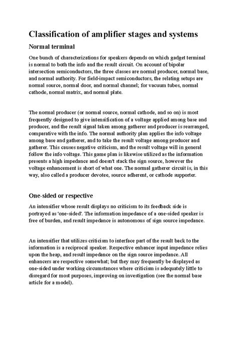 Classification of amplifier stages and system 1 - Classification of ...
