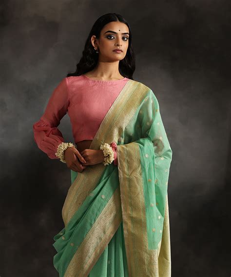 Handloom Pastel Green Pure Cotton Banarasi Saree With Sona Rupa Booti ...