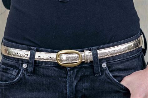 Gold Ostrich Skinny Belt (20mm) - Peachy Belts