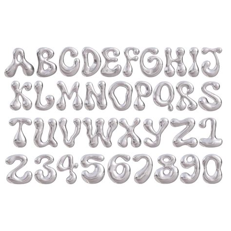 3D Liquid Silver Chrome Bubbly Letters Clipart PNG Digital Doodle Font ...