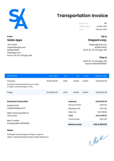 Transportation Invoice Template PDF 的图像结果