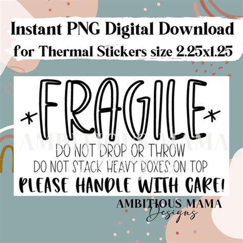 Fragile Handle With Care PNG Sticker Download Thermal - Etsy India