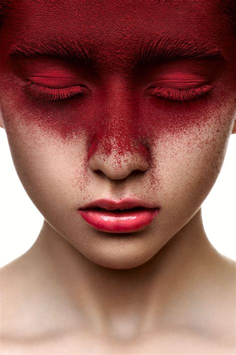 Red color makeup on face of beauty girl with pink lips – Artofit