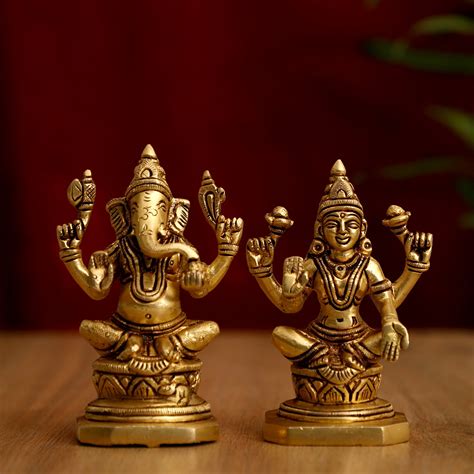 Brass Lakshmi Ganesh Ji Statue Pair (Type 3)