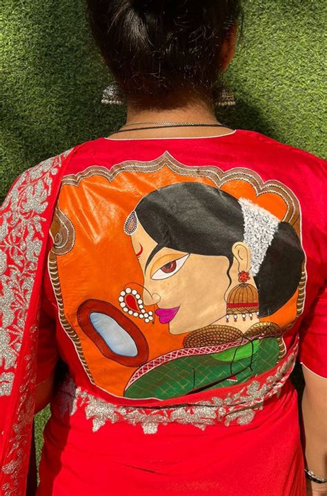 Stunning Red Silk V-Neck Blouse: Hand Painted, Non-Padded