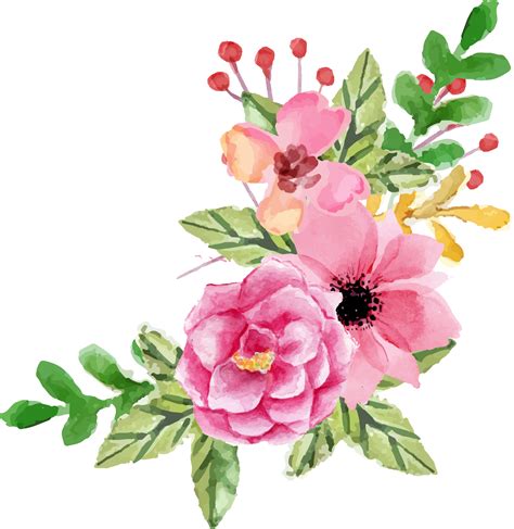 Watercolor Painting of Pink Flowers and Green Leaves