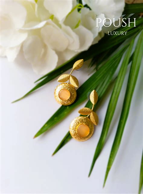 POUSH LUXURY Brass Yellow Plum Statement Earrings – Poush Luxury