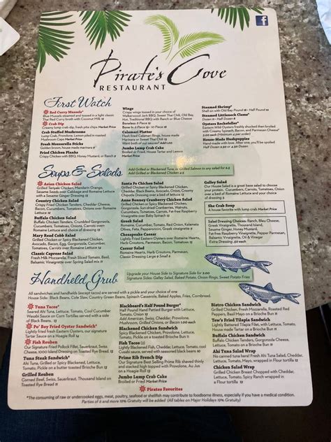 Menu at Pirate's Cove Restaurant, Chesapeake