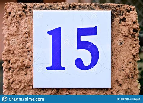 Number 15, Fifteen, Blue Digits On A White Tile. Stock Photo - Image of ...