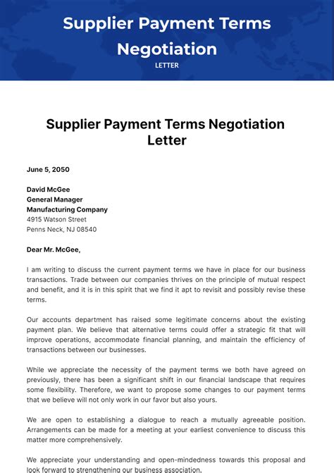 Free Supplier Payment Terms Negotiation Letter Template to Edit Online