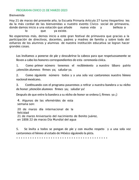 Programa 21 de marzo Civico- Social - PROGRAMA CIVICO 21 DE MARZO 2023 ...