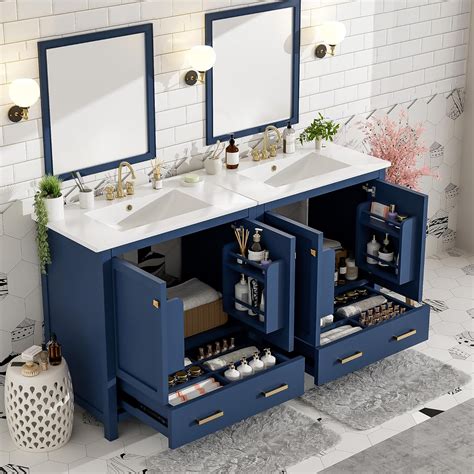 60" Blue Bathroom Vanity with Double Sink, 60 Inch Bathroom Vanity Set ...